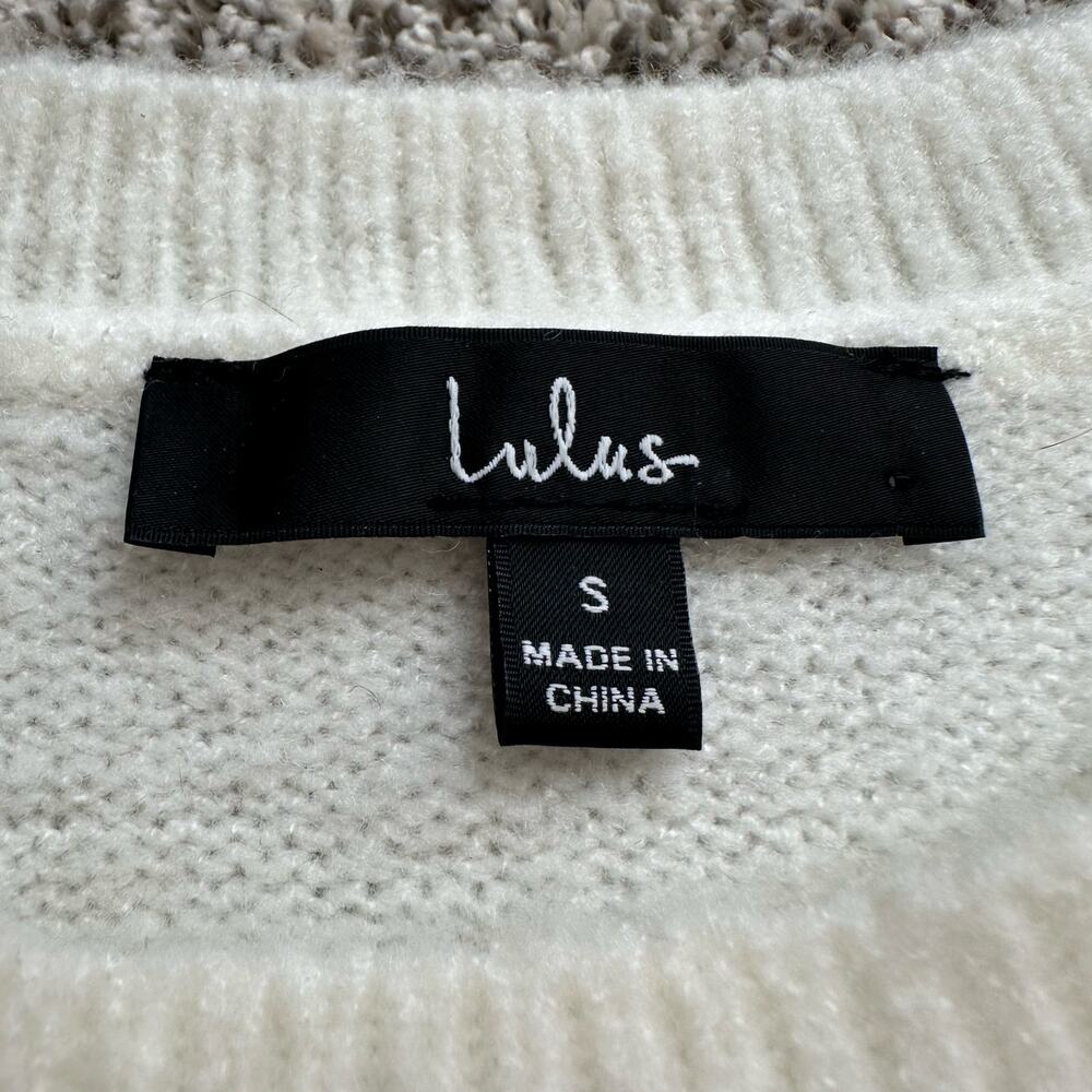 Lulus Nancie colorblock white & beige knit crewneck sweater size S - Picture 6 of 11